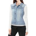 thumbnail image 2 of INSPIRE CHIC Women's Washed Denim Button Sleeveless Vest Jacket with Pockets XS Sky Blue, 2 of 6