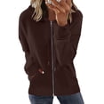 thumbnail image 1 of PEZHADA Économies d'Automne Chandail à Capuchon à Fermeture à Glissière Décontracté pour Femme, Veste Ouverte à l'Avant, Coupe Ample, Manteau à Manches Longues avec Cordon, Chandail à Capuchon avec Poche, Café, 1 of 5