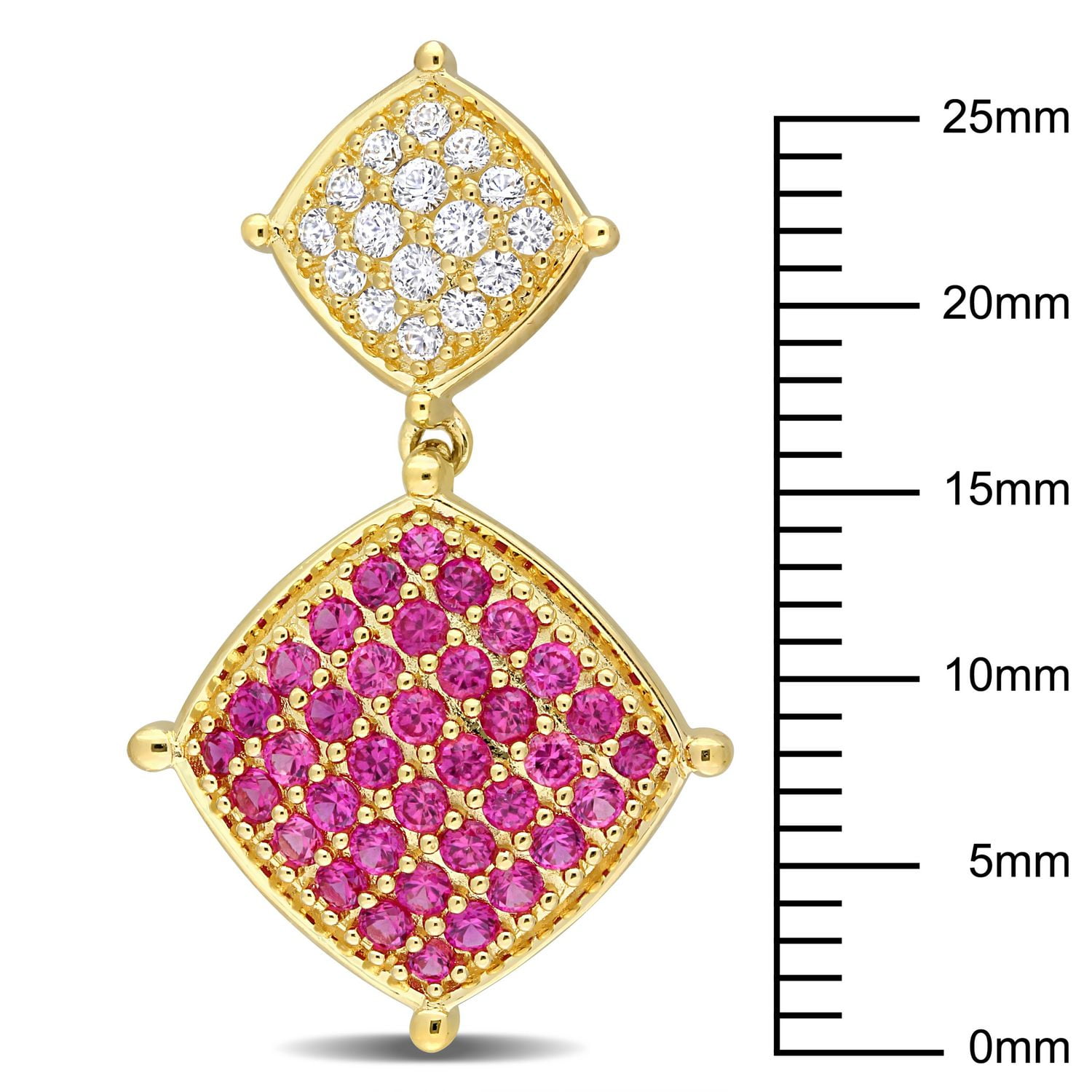 Boucles d'oreilles en forme de losange Miabella avec 1-3/4 Carat PBT de Rubis et Saphir Blanc Synthétique en Argent Sterling Plaqué Jaune
