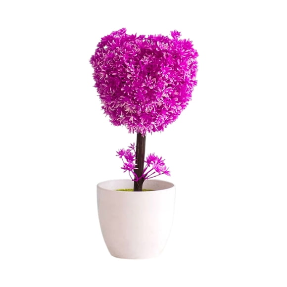 LUXLEVO Heart Shaped Bonsai Mini Potted For Home Desk White Small Ornamental Tabletop Flowers Centerpiece