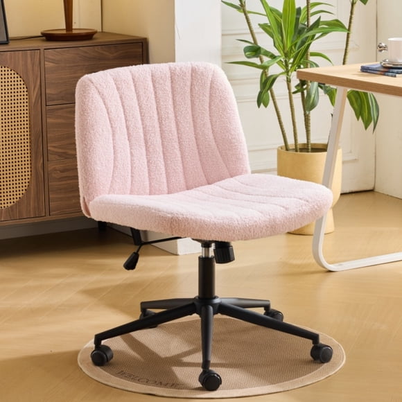 Ktaxon Adjustable Desk Chair, Swivel Office Chair, Armless Design, Pneumatic Height Adjustment, 360-Degree Rotation, Ideal for Home Office Teddy Velvet Pink