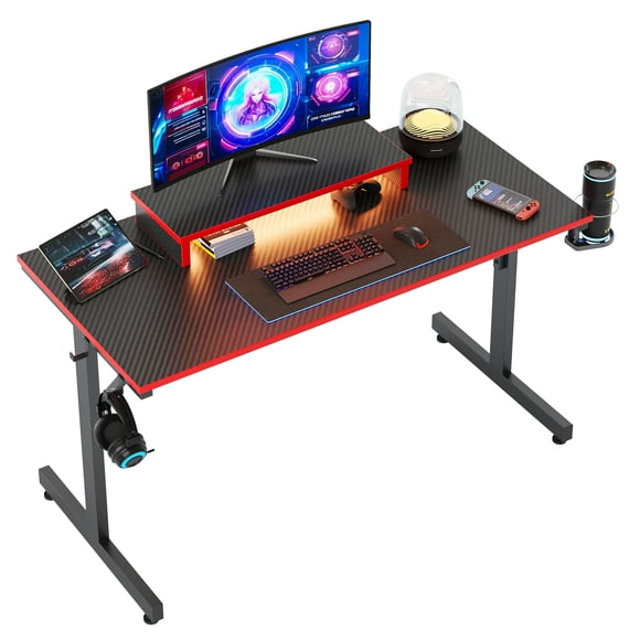 Bestier 42" Gaming Desk PC Computer Office Gamer Table Desk with LED Lights & Monitor Stand in Red Adults