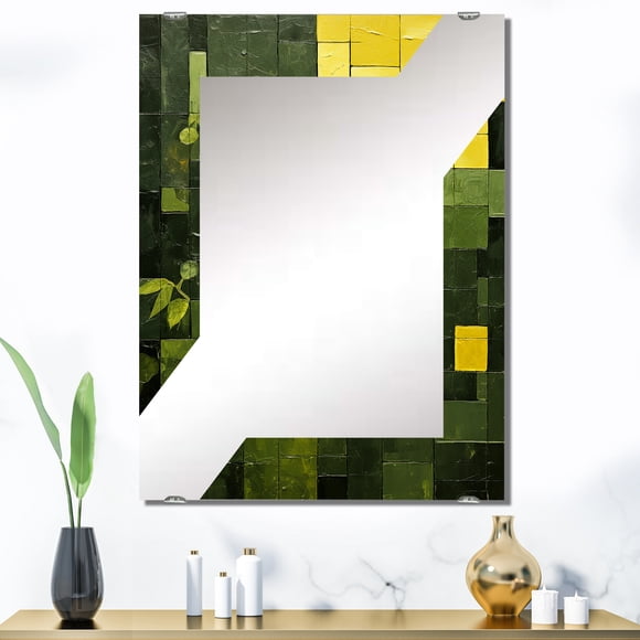 Designart "Eco Cubes Green-Friendly Collage II" Cubism Oversized Wall Mirror - Modern Abstract Entryway Big Wall Mirror - Multiple Color Options