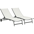 thumbnail image 1 of Outsunny 2PCs Lounge Chairs with Wheels, 5-Level Adjustable Backrest, White, 1 of 10