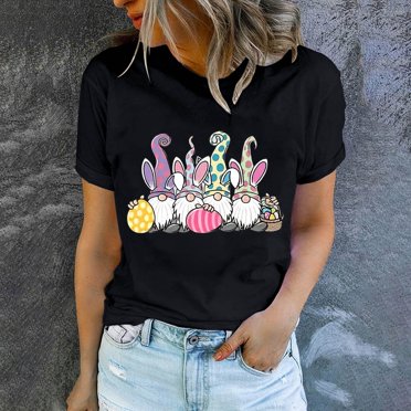 EGNMCR Chemise de Pâques pour Femmes Chemises Imprimé de Pâques T-shirt Col Rond Mode et Confortable Haut à Manches Courtes Col Rond T-Shirts pour Femmes