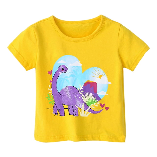 LUOGENLI T-Shirt pour Filles Garçon et Fille Mode Décontractée Imprimé Col Rond Ample Manche Courte T-Shirt Haut Maxi Hauts avec Fente Ensemble Jaune 8-9 Ans