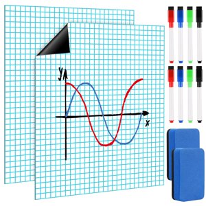 Ctosree 2 Set Jumbo Sized Magnetic Graph Paper pour le tableau blanc 27.95" x 22.05" Tableau d'effacement à sec en grille avec marqueurs colorés à effacement magnétique