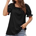thumbnail image 3 of Womens Short Sleeve Blouses Womens Casual Solid Color Square Neck Short Sleeve Tops Blouses Women Short Sleeve Tops Women Short Sleeve Blouse Short Sleeve Tops for Women, 3 of 8