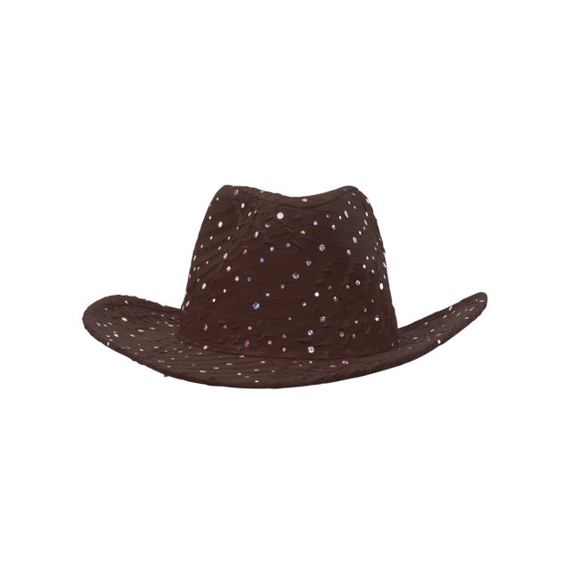 Chapeau de Cowboy à Paillettes avec Garniture en Sequins - Brun