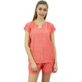thumbnail image 1 of Bimba Pyjama 2 Pcs pour Femmes Bleu Marine à Boutons Chemise et Short Robe de Nuit-16, 1 of 11