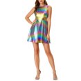 thumbnail image 2 of INSPIRE CHIC Robe d'Halloween pour Femme Sans Manches Taille Haute Scintillante Évasée Mini Robe Bleu Violet TG, 2 of 7