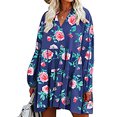 thumbnail image 4 of Fridja Femmes Été Casual Robe V-Neck Floral à Manches Longues Genou Robe, 4 of 8