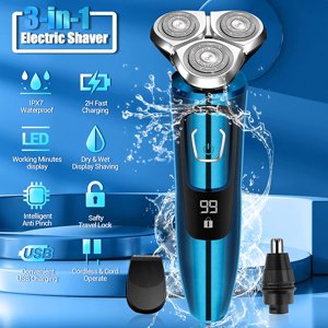 Electric Razor For Men,Electric Shavers For Men Wet Dry,Rechargeable Mens Electric Shavers Razor Man Shaving Waterproof For Teens Cordless,Usb Travel Face Shaver Rotary With Beard/Nose Trimmer