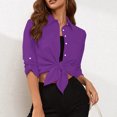 thumbnail image 2 of CEHVOM Casual Femmes Col Rabattu Cou Été Sexy Poche Gradient Solide Régulier Femmes Manches Longues Top Dégagement, 2 of 8