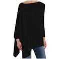 thumbnail image 1 of CEHVOM Women Casual Plus Size Round Neck Solid Long Sleeve Irregular Sweatshirt Loose Print Pullover Tops Blouse, 1 of 7