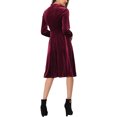 thumbnail image 3 of INSPIRE CHIC Women's Velvet Dress Mock Neck Button Front Ruffle Vintage Flare Dresses XS Burgundy, 3 of 6