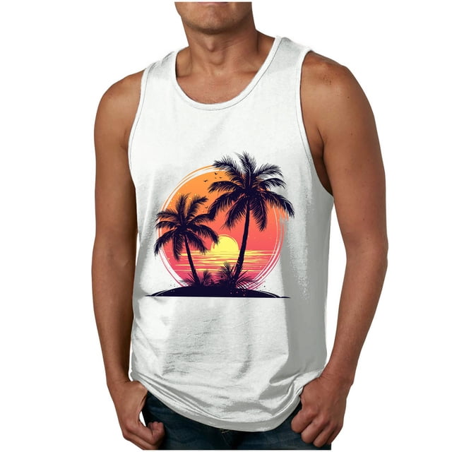 Tanks for Men,Mens Tank Colorless Gradient Printing Round Neck Thin Strap Leakage Back Regular Casual Sports Tank Blouses
