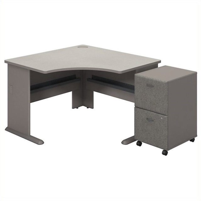 Series A Corner Desk with Pedestal in Pewter White Spectrum - Engineered Wood