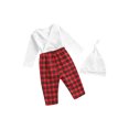 thumbnail image 3 of FOCUSNORM Barboteuse à Carreaux à Manches Longues pour Bébé Garçon et Pantalon à Bretelles avec Chapeau, 3 of 7