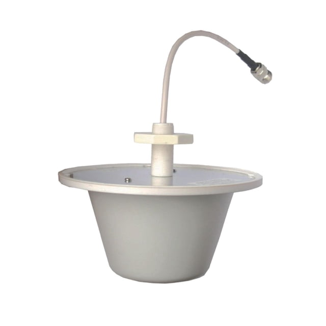 Turmode Antenne Wi-Fi de Plafond pour 2,4 GHz avec Corps Conique en Plastique Blanc et Bride de Montage Circulaire Plate, Comprenant un Câble coaxial avec Connecteur Métallique s'Étendant par le Haut, Conçue pour Amplifier la Force du signal et Étendre la Couverture pour Appareils Wi-Fi 2,4 GHz comme les Routeurs et les points d'Accès.