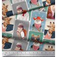 thumbnail image 3 of Soimoi Moss Georgette Fabric Paw,Hat & Animals Patchwork Print Fabric by Yard 42 Inch Wide, 3 of 3