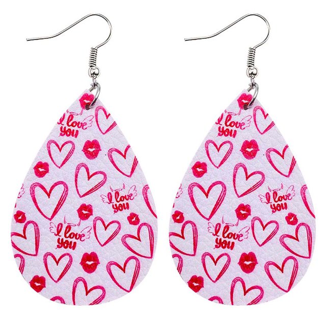 PVCS Valentine's Day Earrings Heart Love Red Lips Double Sided Printed Earrings