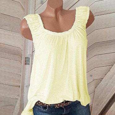 EGNMCR Camisoles pour Femmes Femmes Décontracté Sans Manches Col Ras du Cou Blouse Unie Chandail Sans Manches Camisoles Chemise