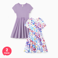 thumbnail image 1 of PatPat 2-Pack Toddler/Kid Girl Printed & Solid Causal Dress, 1 of 2