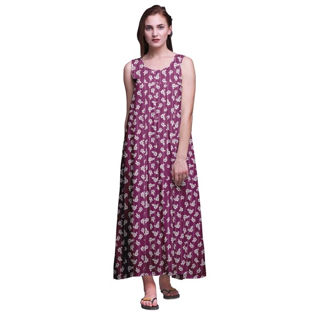 Bimba Robe de Nuit en Rayonne Imprimée pour Femmes, Sans Manches, Tenue de Nuit, Robe Maxi - TP