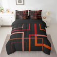 thumbnail image 2 of Geometric Square Bed in a Bag 7pcs Black and Red Orange Bedding Set, Modern Abstract Full Size Comforter Set Contemporary Rectangle Bedding Comforter Sets, Mid Century Lines Bed Set for Boys Girls, 2 of 6