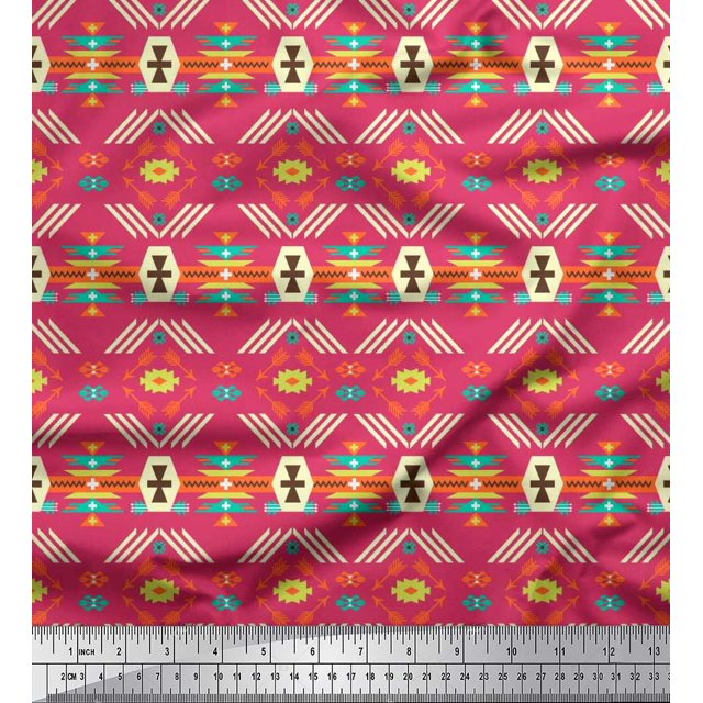 Soimoi Moss Georgette Fabric Geometric Southwestern Print Fabric by Yard 42 Inch Wide