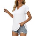 thumbnail image 2 of pitrice Summer Pleated Short Sleeve Solid Color Splicing V Neck T-Shirt Casual Basic Tops Female Shirts Daily Tees for White L, 2 of 8