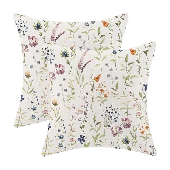 CJiaWei Housses de Coussin de Printemps 15.75x15.75 Pouces Ensemble de 2 Vertes Colorées à Fleurs Sauvages Coussins Décoratifs Saisonniers Floraux d'Extérieur Style Ferme Housses de Coussin pour Sofa