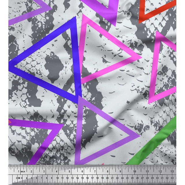 Soimoi Moss Georgette Fabric Animal Skin & Triangle Geometric Print Fabric by Yard 42 Inch Wide