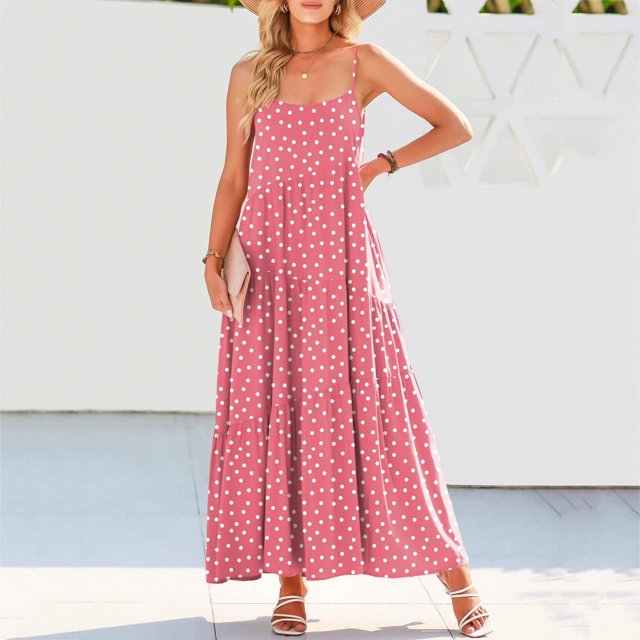 Lenago Robes Grande Taille pour Femmes 2023 Invité de Mariage Robe d'Été Décontractée Ample Bretelles Plage Longue Maxi Robes d'Été pour Femmes Robes de Plage d'Été en Liquidation