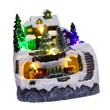 Christmas Village House Resin Snow Tree Scene for Office Desk Indoor Holiday