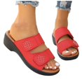 thumbnail image 1 of Heeled Sandals for Women Slide Chunky Block Heel Double Straps Rhinestone Soft Sole Non Slip Comfortable Breathable Walking Beach Summer Sandals Red, 1 of 6