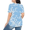 thumbnail image 4 of Hauts d'Été à Manches Courtes Femme Mode 2024 Blouses Plissées Chic Décontractées Col Rond T-Shirts de Couleur Unie (Grand, Bleu 04), 4 of 6