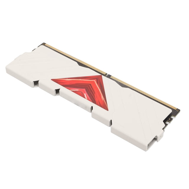 16GB DDR5 desktop memory module with a 4800MHz frequency and 38400 bandwidth, designed for desktop PCs. The module features a white PCB with a red geometric heat spreader for effective heat dissipation. It supports XMP 3.0 and EXPO for plug-and-play installation, optimized for DDR5 motherboards.