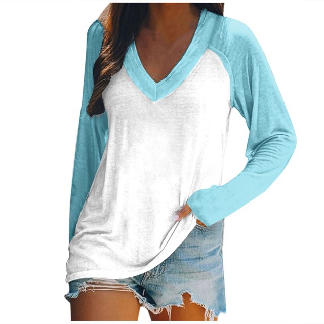 FAIWAD Women’s Color Block Tunic Top Long Sleeve Patchwork V Neck Plus Size Pullover Top
