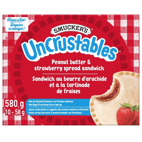 Smucker's Uncrustables Sandwich au Beurre d'Arachide et à la Tartinade de Fraises, Congelé 10 x 58g