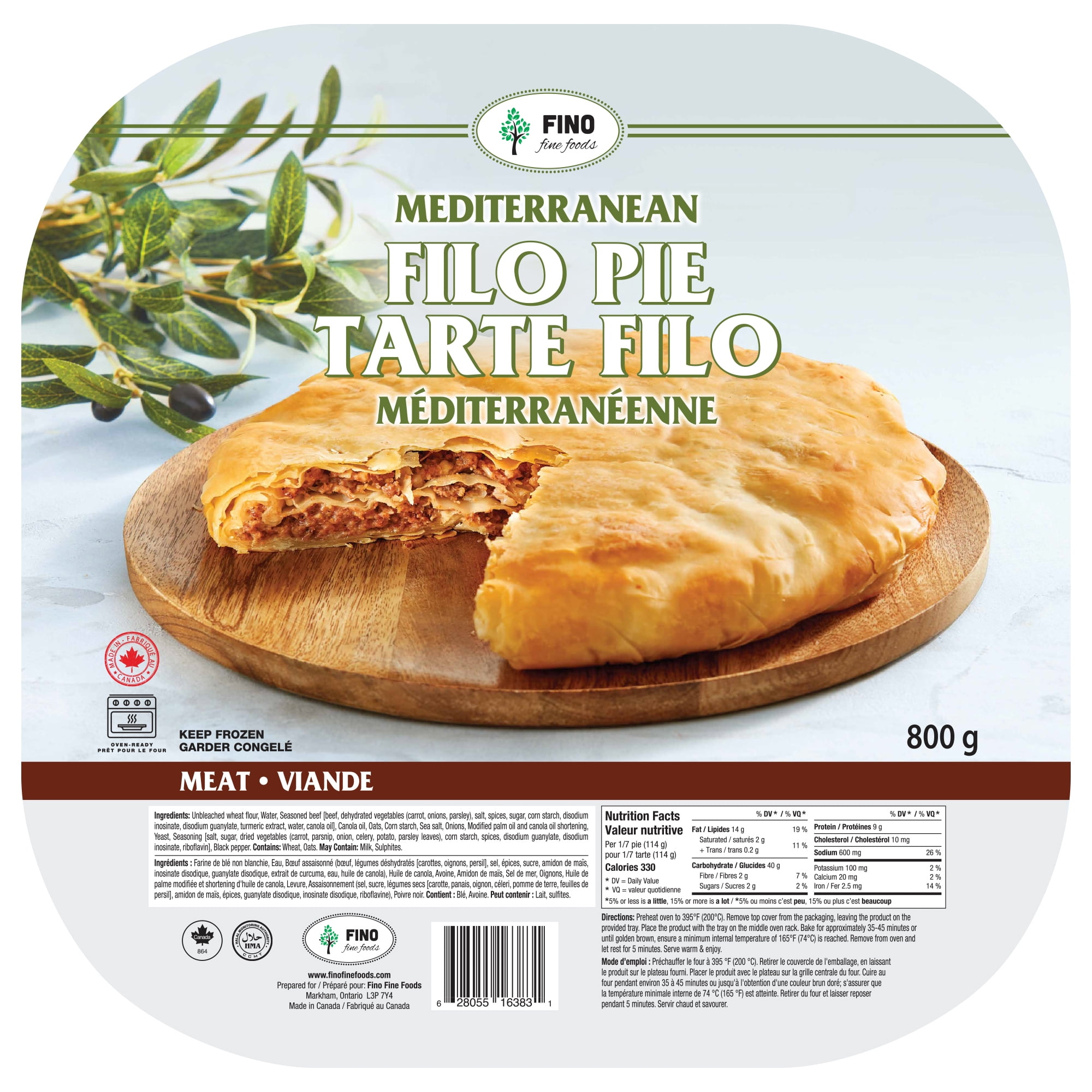 Fino Fine Foods Tarte Filo Méditerranéenne Viande 800/Gramme Tarte Filo Méditerranéenne Viande