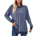 thumbnail image 2 of Timegard Tops for Women High Neck Long Sleeve Side Split Color Block Tshirts Fall Casual Loose Tops, 2 of 3