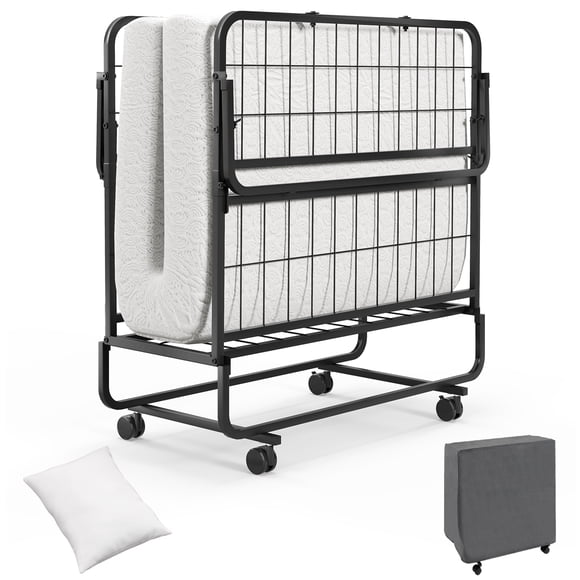 Patiojoy Lit Pliant avec Matelas 75 Pouces x 39 Pouces Format Simple Lit Escamotable pour Adulte avec Matelas en Mousse Mémoire et Oreiller