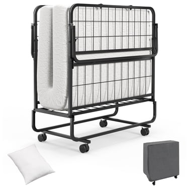 Patiojoy Lit Pliant avec Matelas 75 Pouces x 39 Pouces Format Simple Lit Escamotable pour Adulte avec Matelas en Mousse Mémoire et Oreiller