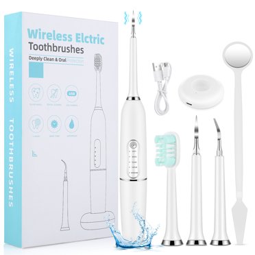 5-in-1 Electric Teeth Cleaner Kit with Sonic Vibration, Portable Oral Care Tool with 2 Plaque Remover Heads, Brush Head, and Dental Mirror for a Deeper Clean