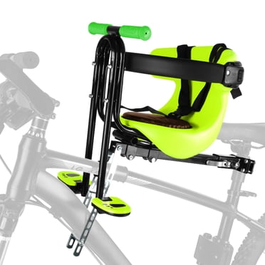 Front-Mounted Child Bike Seat for Electric Bicycles - Deluxe Quick-Release, Full Surround Safety Design with Steel Frame, Green Color, Type B with Safety Belt, Fits 25-38mm Seatposts & 50mm Max