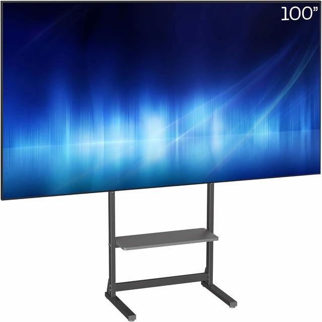 Support de Téléviseur sur Pied Robuste de 55 à 100 Pouces, Supporte jusqu'à 154 Lb, Grand Support TV avec Tablette de Rangement, Noir