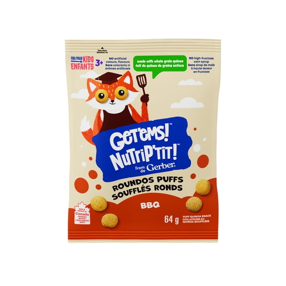 GERBER Get'ems BBQ Roundos Puffs, Made With Whole Grain Quinoa
