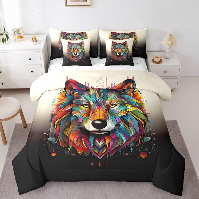 YST Dreamcatcher Wolf 3D Animal Comforter Set, 7Pcs Bedding Set, King Size